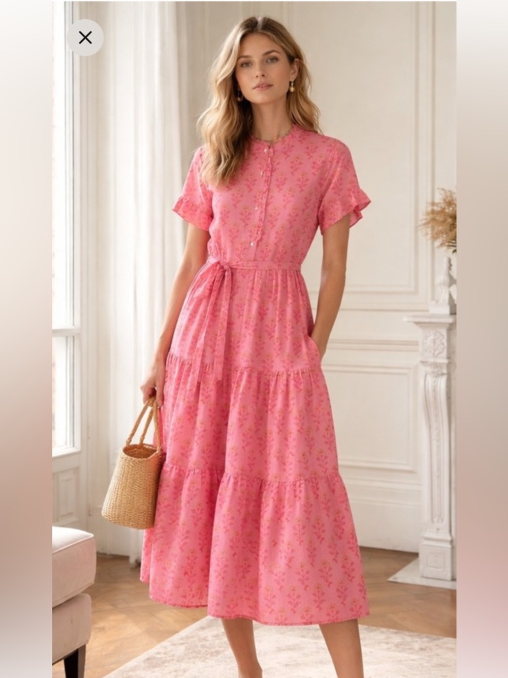 Floral Pink Tiered Maxi Dress with Tie Waist